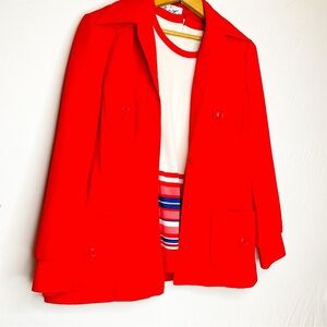 VINTAGE 70s Vibrant Red Jacket with Striped Matching Shirt Set